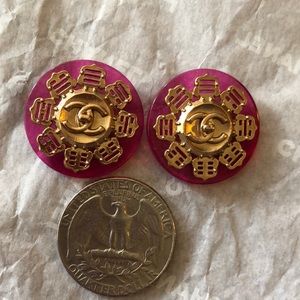 2 Authentic Pink Lucite/ Gold Royal Chanel Button